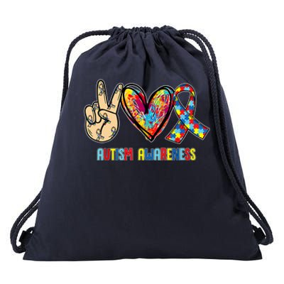 Autism Awareness Peace Love Autism Drawstring Bag