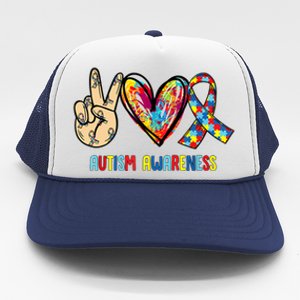 Autism Awareness Peace Love Autism Trucker Hat