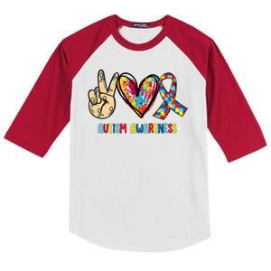 Autism Awareness Peace Love Autism Kids Colorblock Raglan Jersey