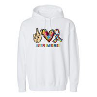 Autism Awareness Peace Love Autism Garment-Dyed Fleece Hoodie