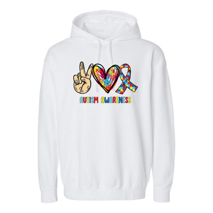 Autism Awareness Peace Love Autism Garment-Dyed Fleece Hoodie