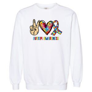 Autism Awareness Peace Love Autism Garment-Dyed Sweatshirt