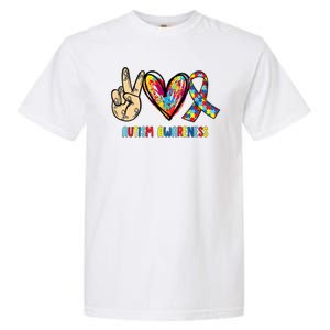 Autism Awareness Peace Love Autism Garment-Dyed Heavyweight T-Shirt