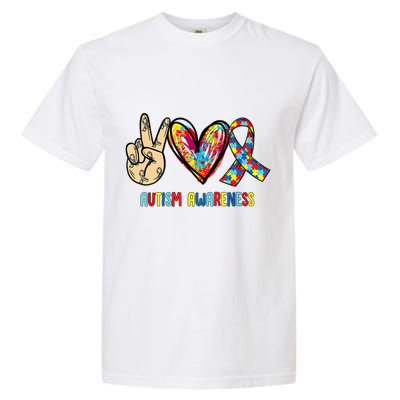 Autism Awareness Peace Love Autism Garment-Dyed Heavyweight T-Shirt