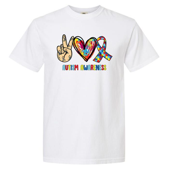 Autism Awareness Peace Love Autism Garment-Dyed Heavyweight T-Shirt