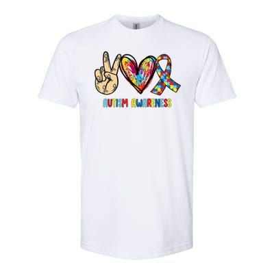 Autism Awareness Peace Love Autism Softstyle® CVC T-Shirt