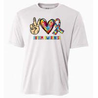 Autism Awareness Peace Love Autism Cooling Performance Crew T-Shirt