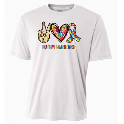 Autism Awareness Peace Love Autism Cooling Performance Crew T-Shirt