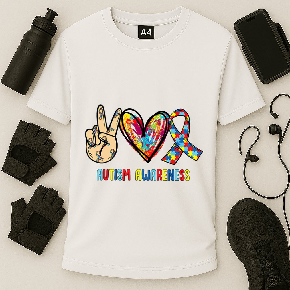 Autism Awareness Peace Love Autism Cooling Performance Crew T-Shirt