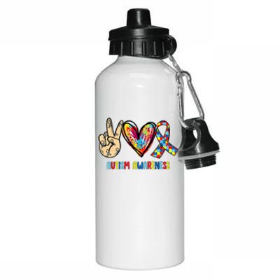 Autism Awareness Peace Love Autism Aluminum Water Bottle