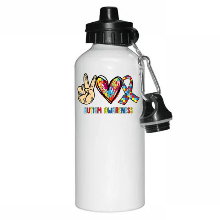 Autism Awareness Peace Love Autism Aluminum Water Bottle