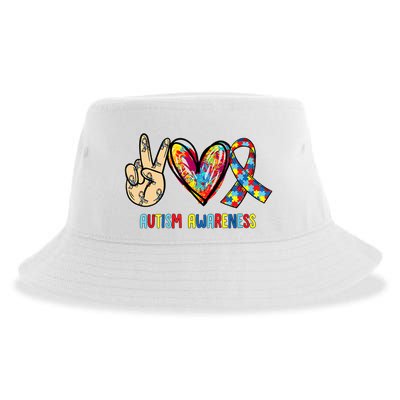 Autism Awareness Peace Love Autism Sustainable Bucket Hat
