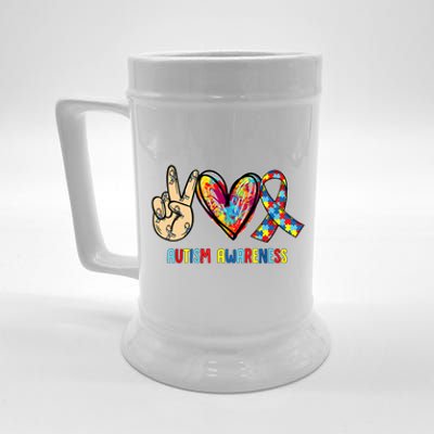 Autism Awareness Peace Love Autism Beer Stein