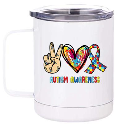 Autism Awareness Peace Love Autism 12 oz Stainless Steel Tumbler Cup