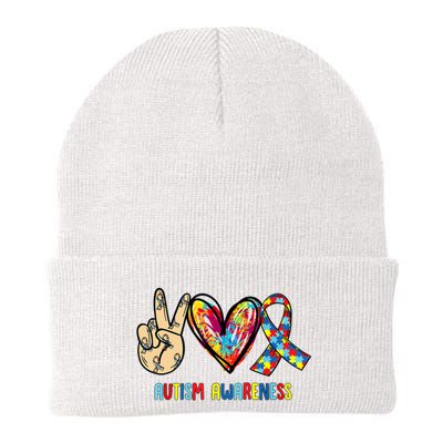 Autism Awareness Peace Love Autism Beanie