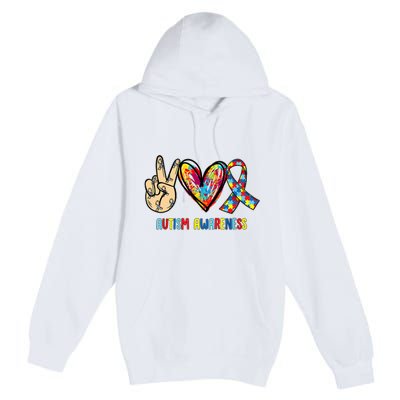 Autism Awareness Peace Love Autism Premium Pullover Hoodie