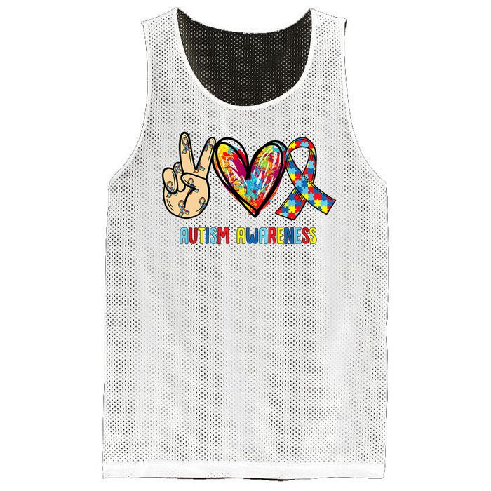 Autism Awareness Peace Love Autism Mesh Reversible Basketball Jersey Tank