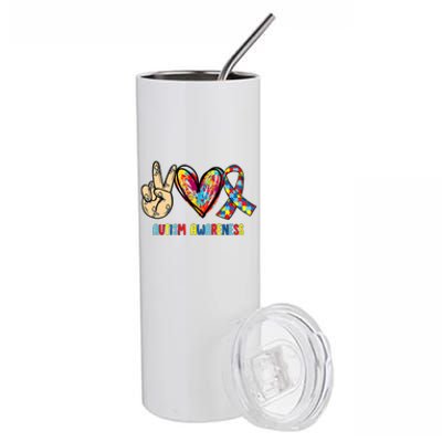 Autism Awareness Peace Love Autism Stainless Steel Tumbler