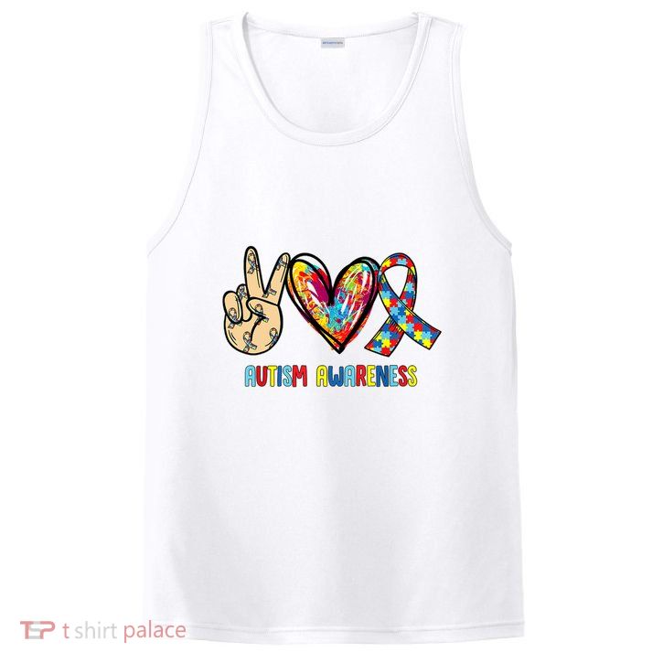 Autism Awareness Peace Love Autism PosiCharge Competitor Tank