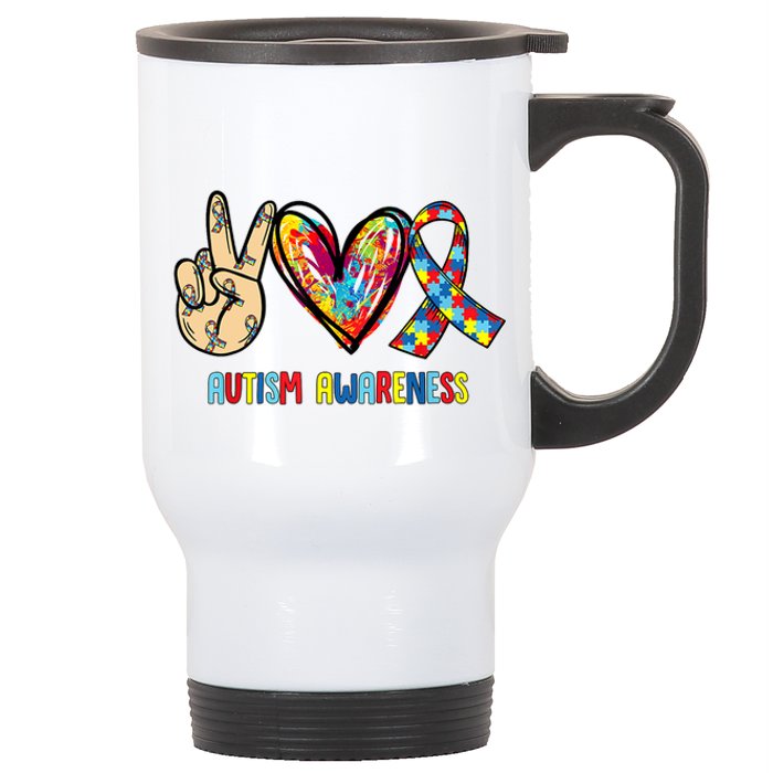 Autism Awareness Peace Love Autism Stainless Steel Travel Mug