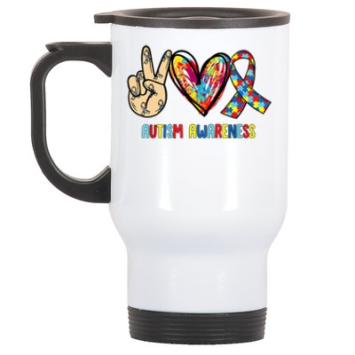 Autism Awareness Peace Love Autism Stainless Steel Travel Mug