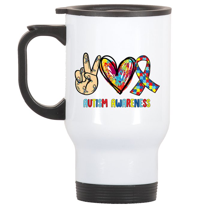 Autism Awareness Peace Love Autism Stainless Steel Travel Mug