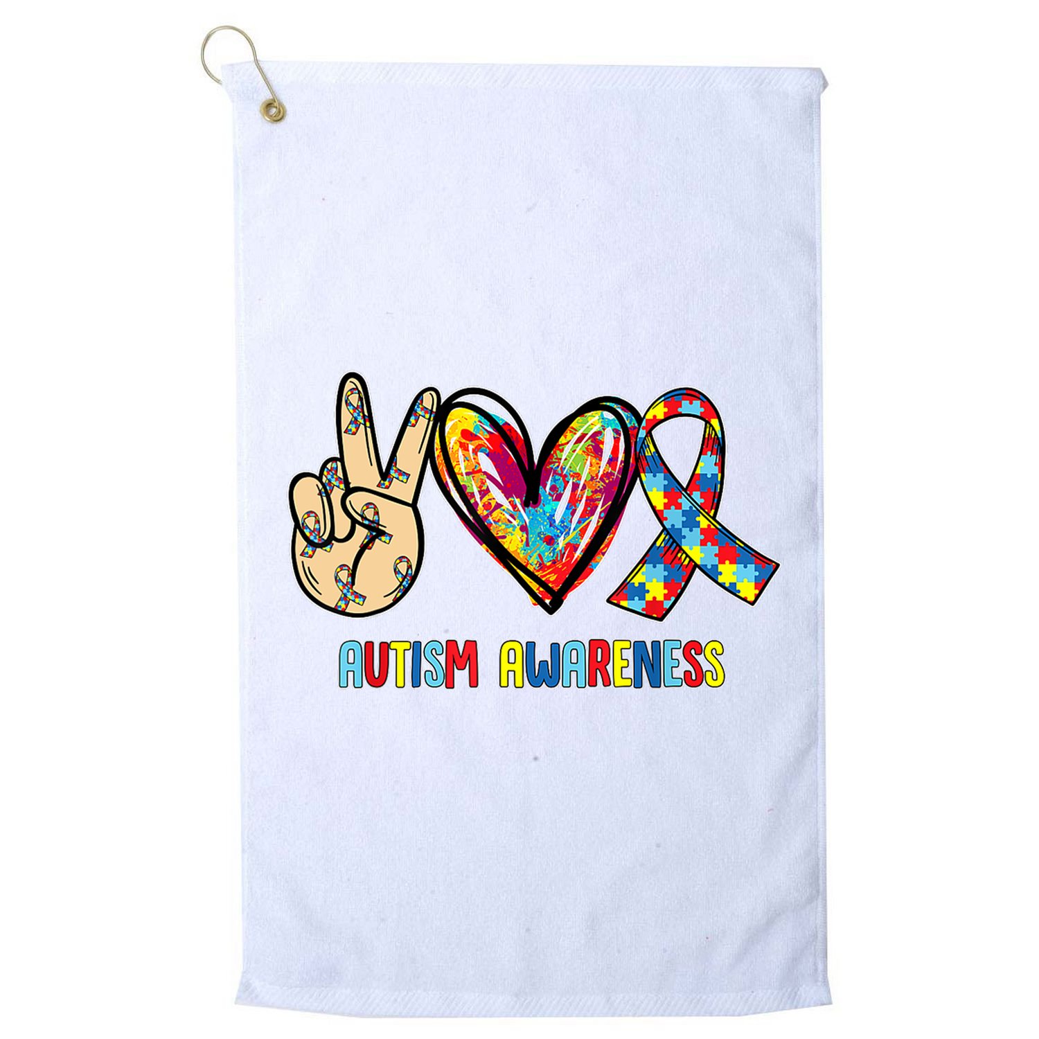 Autism Awareness Peace Love Autism Golf Towel