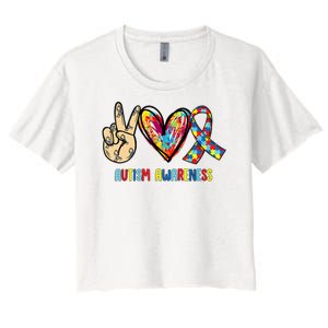 Autism Awareness Peace Love Autism Women's Crop Top Tee