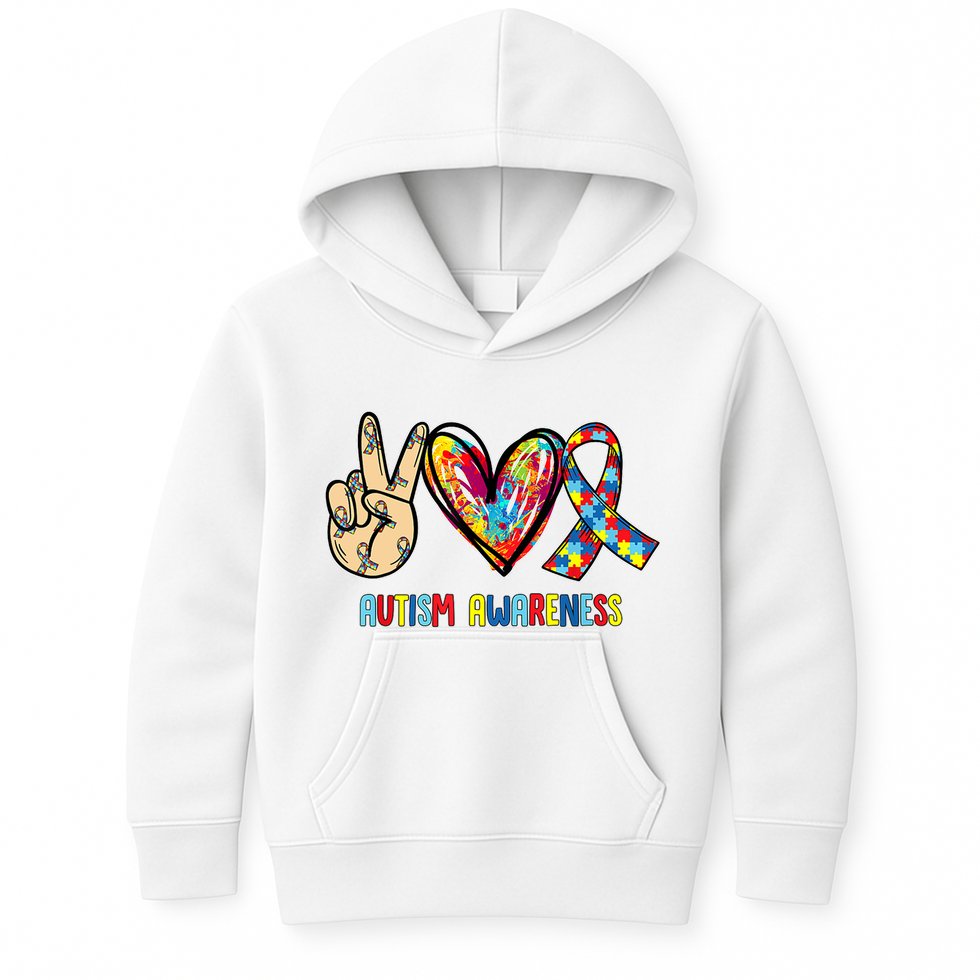 Autism Awareness Peace Love Autism Kids Hoodie