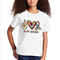 Autism Awareness Peace Love Autism Kids T-Shirt