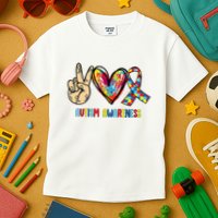 Autism Awareness Peace Love Autism Kids T-Shirt