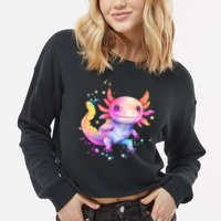 Axolotl Animal Pop Art Cute Axolotl Lover 2 Cropped Pullover Crew
