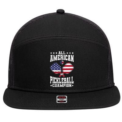 All American Pickleball Champion Patriotic Paddleball 7 Panel Mesh Trucker Snapback Hat
