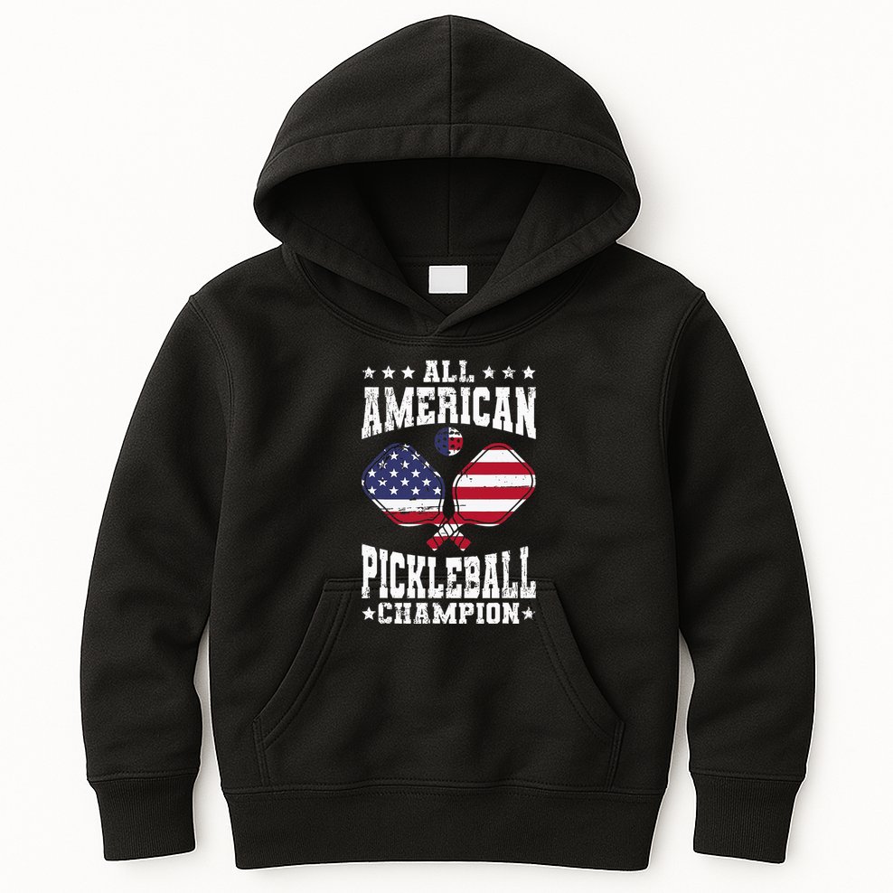 All American Pickleball Champion Patriotic Paddleball Kids Hoodie