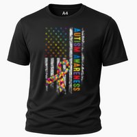 Autism Awareness Puzzle Ribbon Usa Flag Cooling Performance Crew T-Shirt