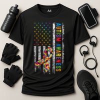 Autism Awareness Puzzle Ribbon Usa Flag Cooling Performance Crew T-Shirt