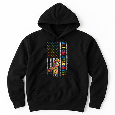 Autism Awareness Puzzle Ribbon Usa Flag Hoodie
