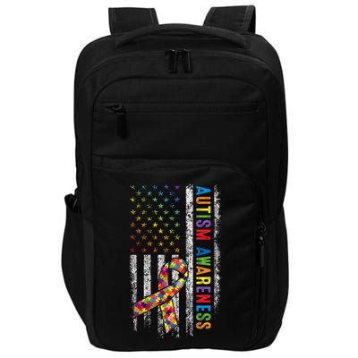 Autism Awareness Puzzle Ribbon Usa Flag Impact Tech Backpack