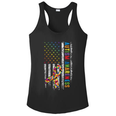 Autism Awareness Puzzle Ribbon Usa Flag Ladies PosiCharge Competitor Racerback Tank