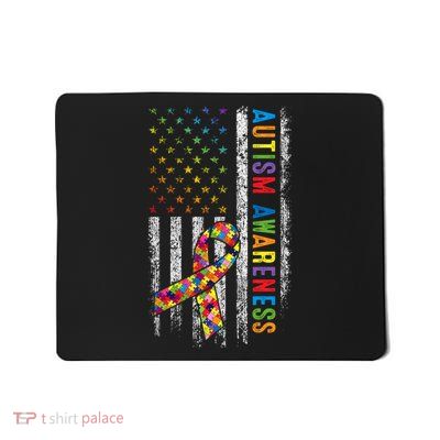 Autism Awareness Puzzle Ribbon Usa Flag Mousepad