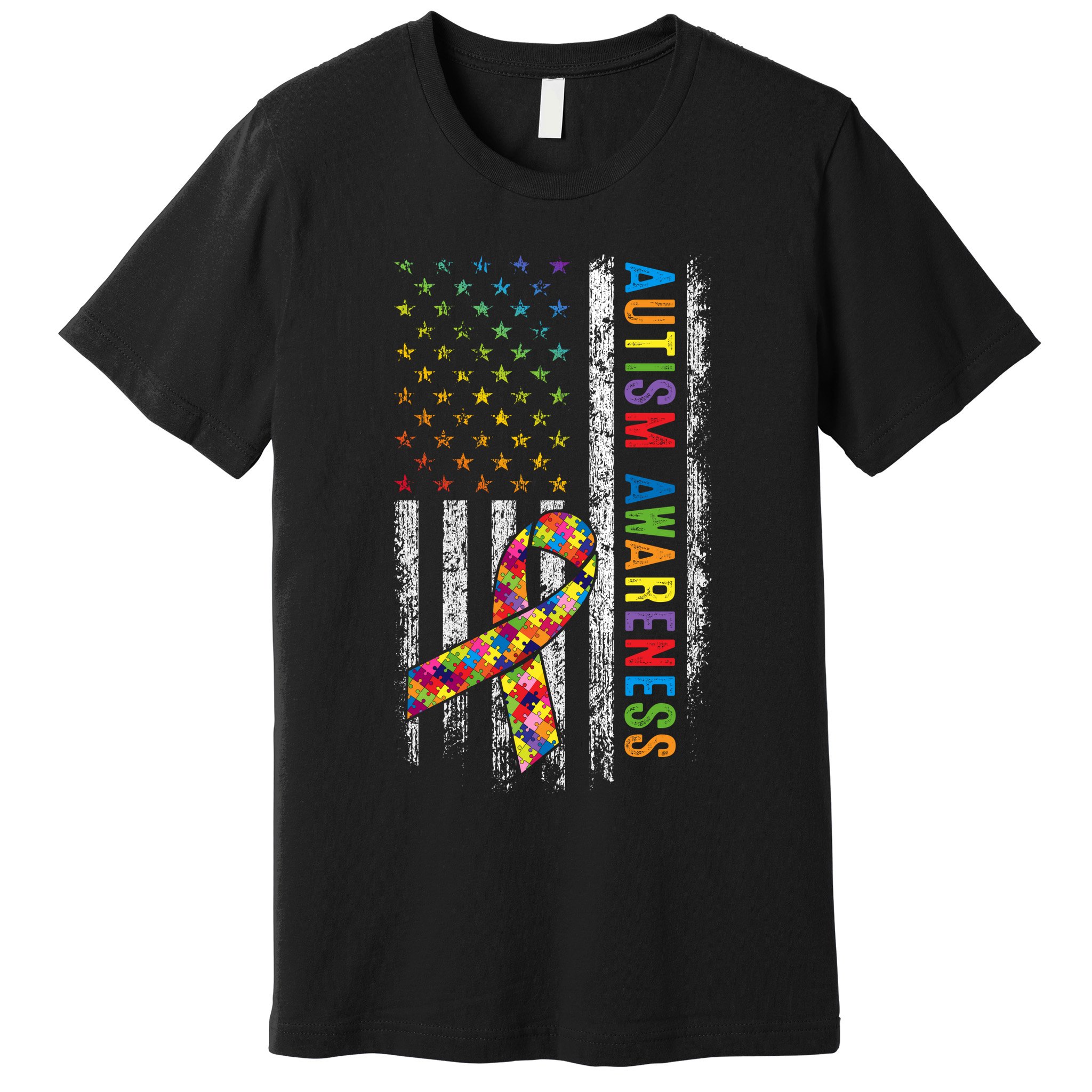 Autism Awareness Puzzle Ribbon Usa Flag Premium T-Shirt
