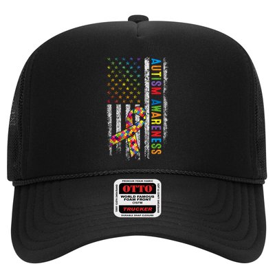 Autism Awareness Puzzle Ribbon Usa Flag Trucker Hat