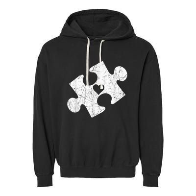 Autism Awareness Puzzle Piece Heart Autistic Garment-Dyed Fleece Hoodie