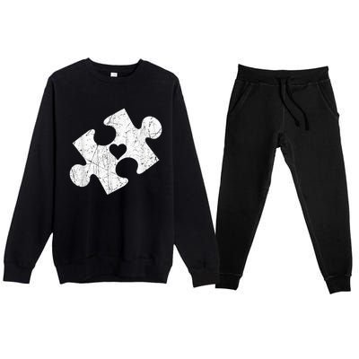 Autism Awareness Puzzle Piece Heart Autistic Premium Crewneck Sweatsuit Set