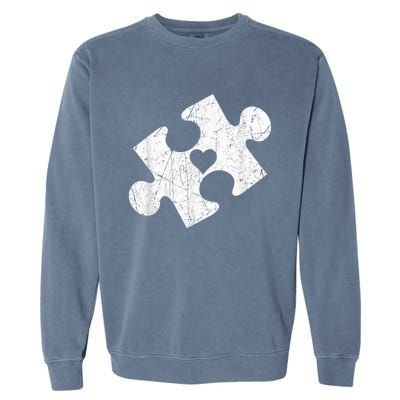 Autism Awareness Puzzle Piece Heart Autistic Garment-Dyed Sweatshirt