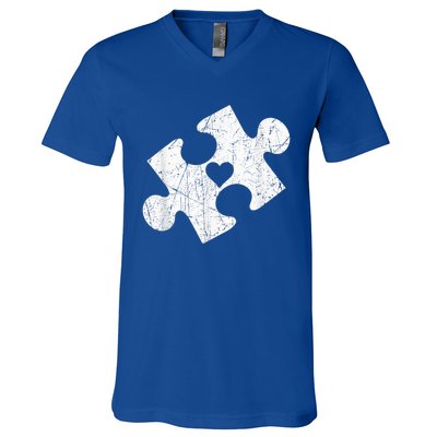 Autism Awareness Puzzle Piece Heart Autistic V-Neck T-Shirt