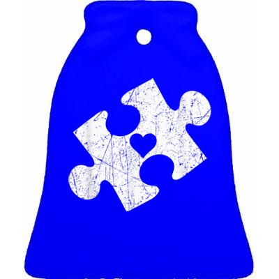 Autism Awareness Puzzle Piece Heart Autistic Ceramic Bell Ornament