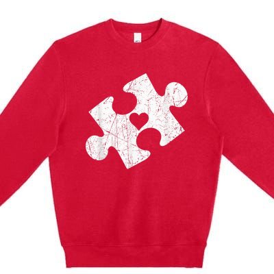 Autism Awareness Puzzle Piece Heart Autistic Premium Crewneck Sweatshirt