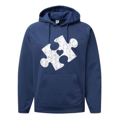 Autism Awareness Puzzle Piece Heart Autistic Performance Fleece Hoodie