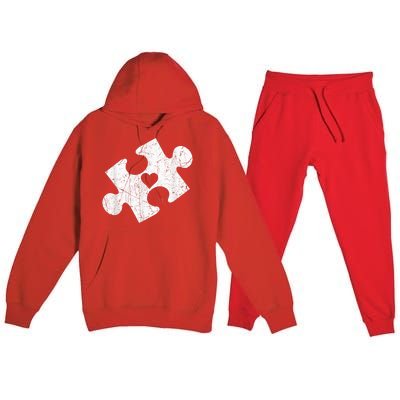 Autism Awareness Puzzle Piece Heart Autistic Premium Hooded Sweatsuit Set